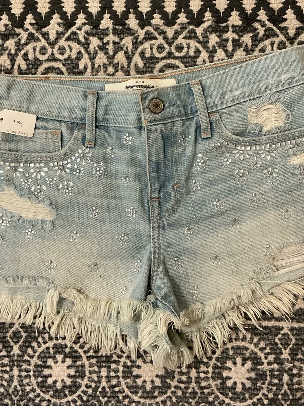 Light Blue Embellished Distressed Abercrombie Denim Shorts - sz0 Women